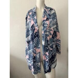 Miss USA jcpenney Blue Pink cotton Floral tropical house coat blazer jacket LG